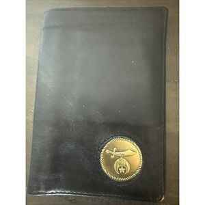 Lether Wallet with Vintage USA Masonic Sword Crescent Moon Star Shriner Emblem